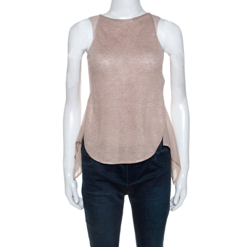 Emporio Armani Dusky Pink Silk Insert Crochet Knit Top XS Emporio Armani Dusky Pink Silk Insert Crochet Knit Top XS