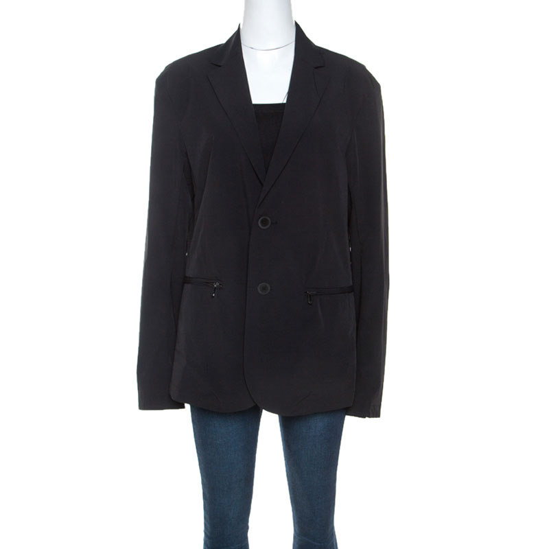 Emporio Armani Black Stretch Nylon Blazer L Emporio Armani Black Stretch Nylon Blazer L