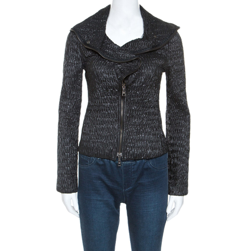 Emporio Armani Black Wrinkled Zip Front Jacket S Emporio Armani Black Wrinkled Zip Front Jacket S