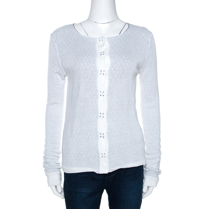 Emporio Armani White Knit Button Front Cardigan S