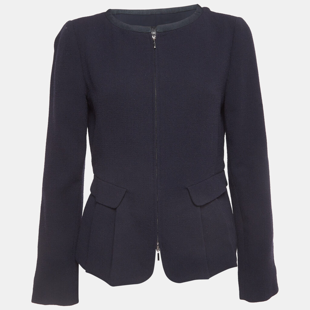 Emporio Armani Navy Blue Wool Zip Front Jacket M Emporio Armani Navy Blue Wool Zip Front Jacket M