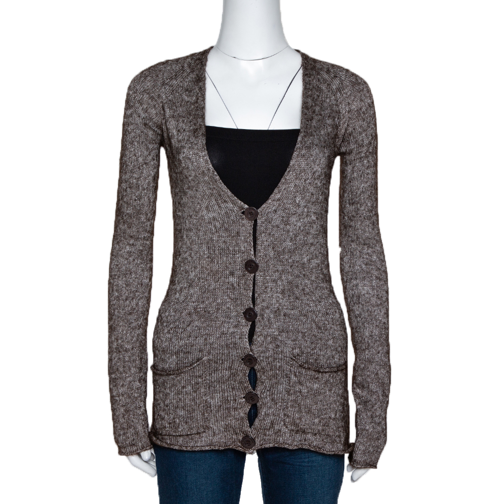 Emporio Armani Brown Mohair Blend Marl Knit Cardigan L