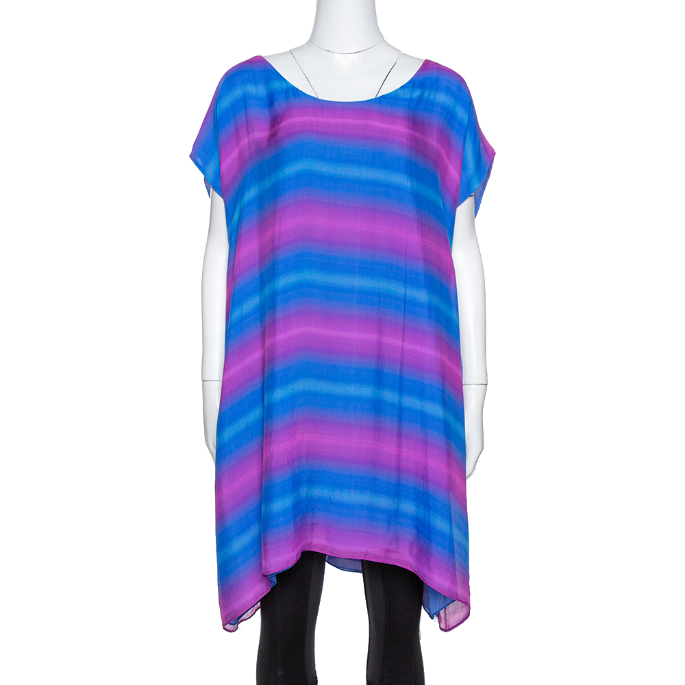 Emporio Armani Blue & Pink Gradient Print Silk Tunic L Emporio Armani Blue & Pink Gradient Print Silk Tunic L