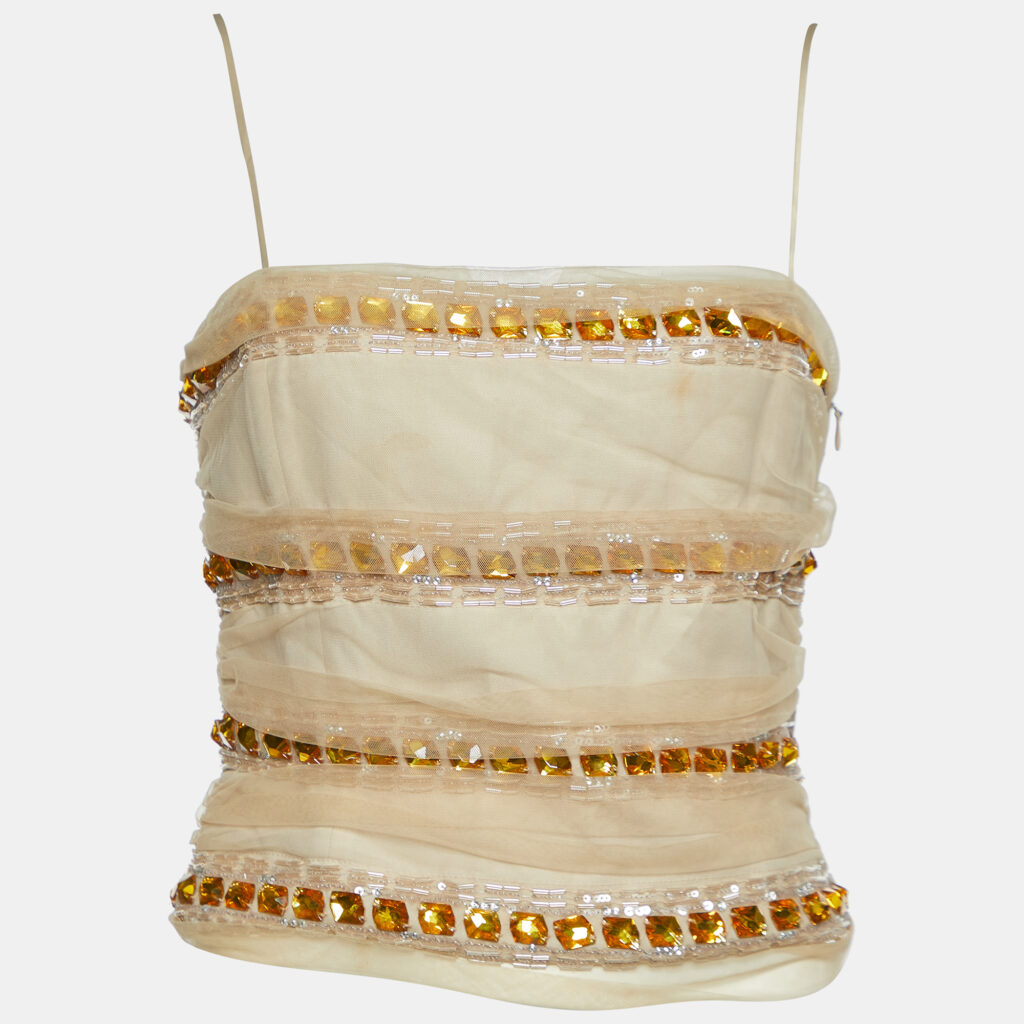 Emporio Armani Beige Mesh Embellished Crop Top M
