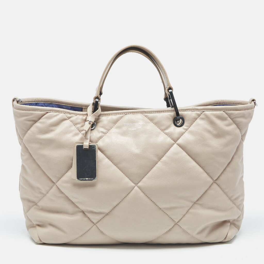 Emporio Armani Beige Quilted Faux Leather Medium MyEA Tote