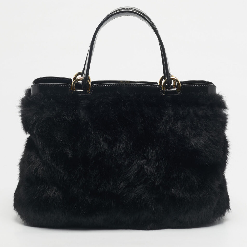 Emporio Armani Black Rabbit Fur and Patent Leather Satchel Emporio Armani Black Rabbit Fur and Patent Leather Satchel