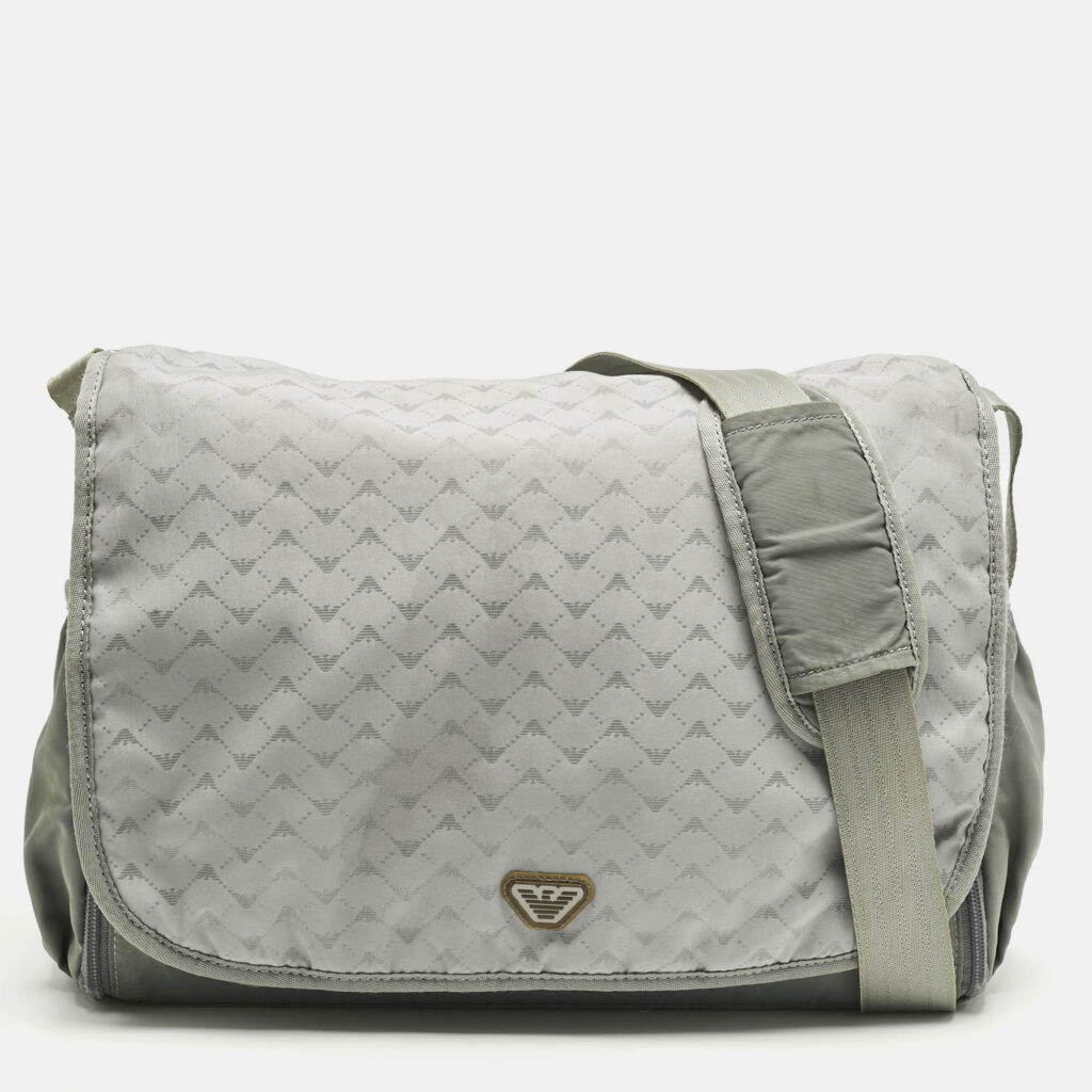 Emporio Armani Grey Logo Jacquard Nylon Baby Changing Bag Emporio Armani Grey Logo Jacquard Nylon Baby Changing Bag