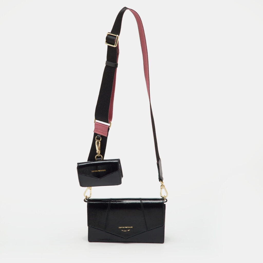 Emporio Armani Black Patent Leather Envelope Flap Crossbody Bag