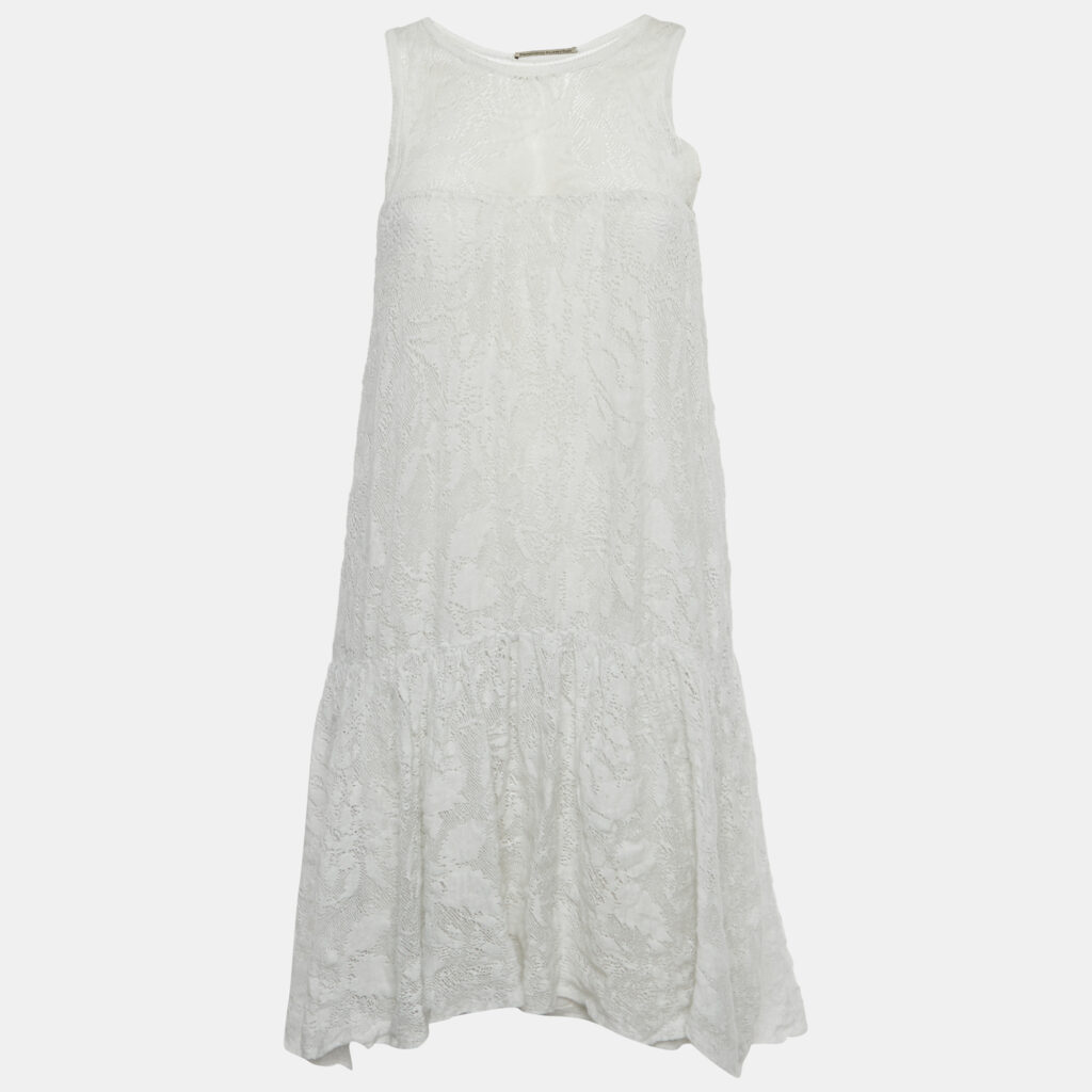 Ermanno Scervino White Lace Sleeveless Mini Dress S