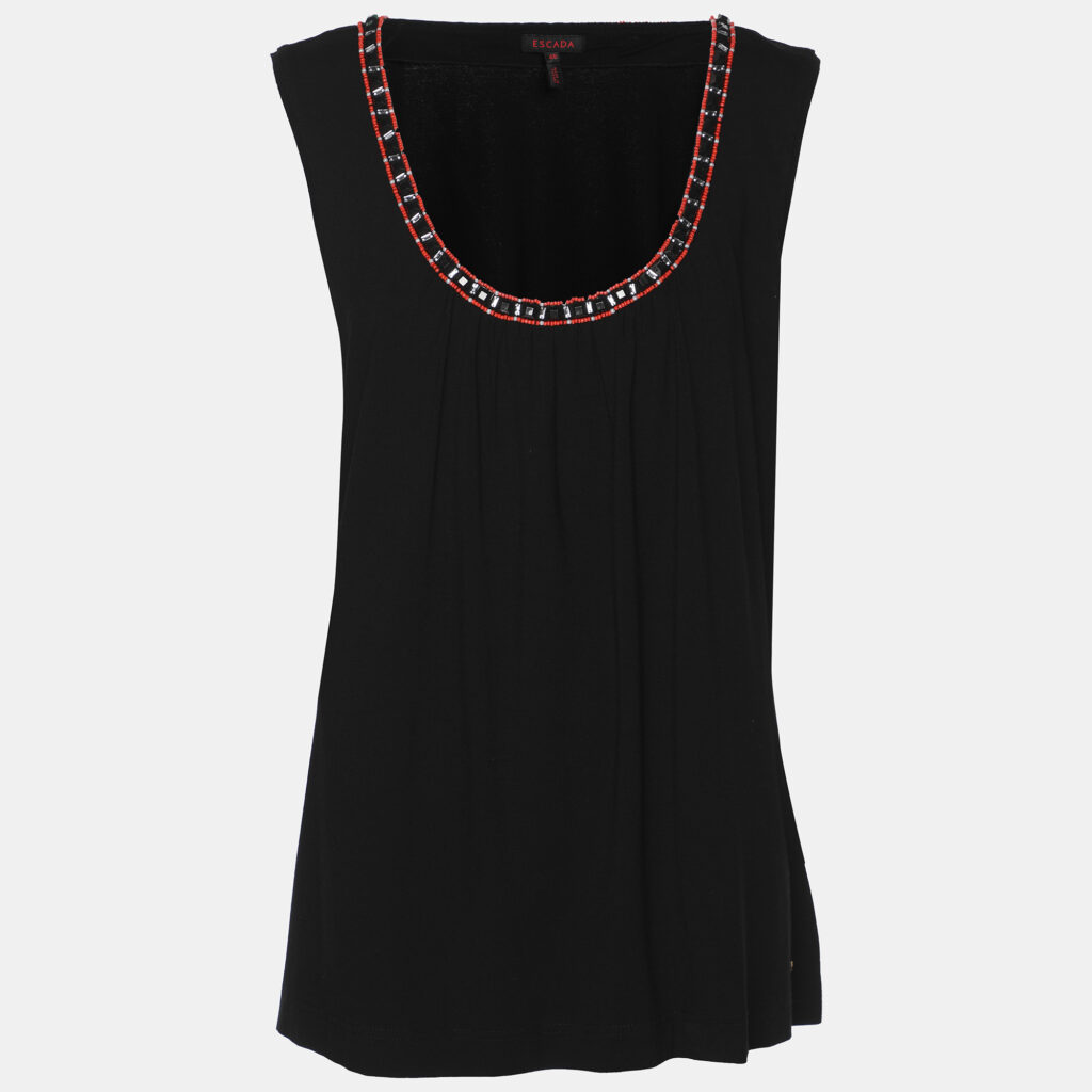 Escada Black Jersey Beads Embellished Sleeveless Tops XL