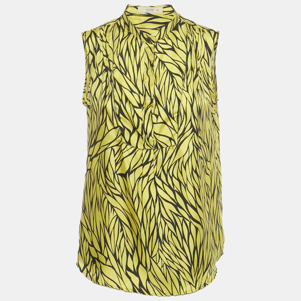 Etro Yellow Printed Silk Sleeveless Top M Etro Yellow Printed Silk Sleeveless Top M
