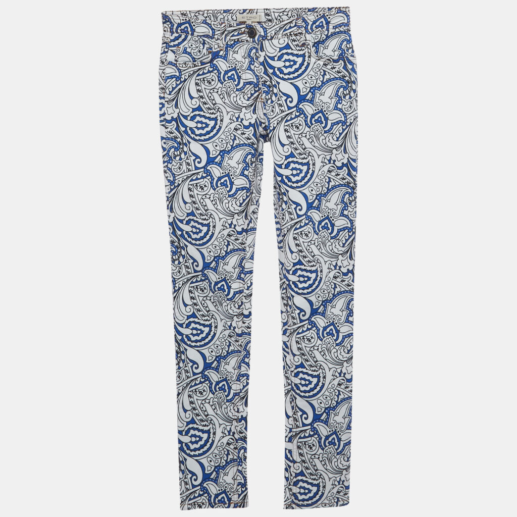 Etro Blue Paisley Print Denim Skinny Jeans S Waist 26" Etro Blue Paisley Print Denim Skinny Jeans S Waist 26"