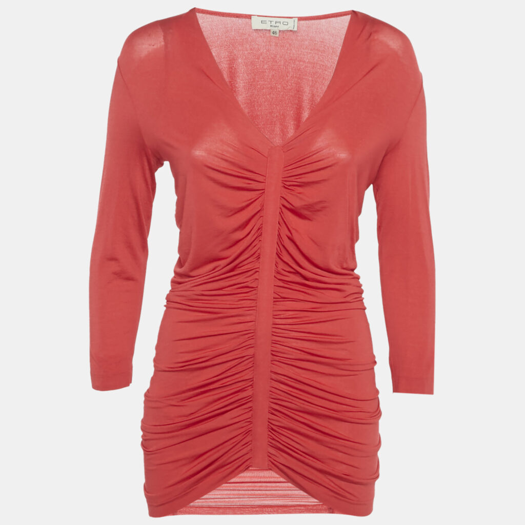 Etro Red Jersey Ruched Long Top L