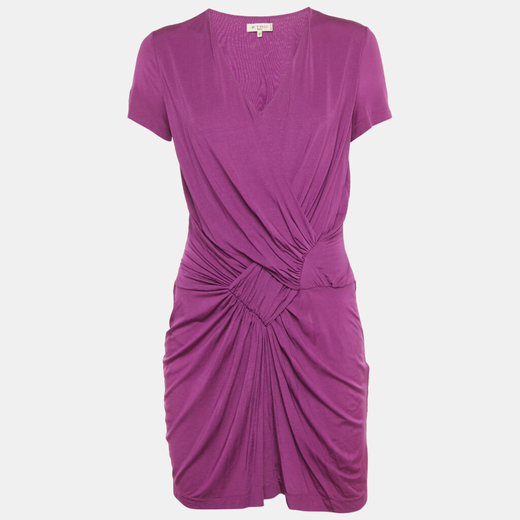 Etro Magenta Pink Jersey Pleated Mini Dress L