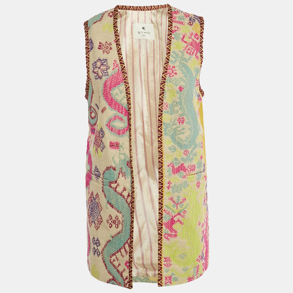 Etro Cream Jacquard Open Front Vest M Etro Cream Jacquard Open Front Vest M