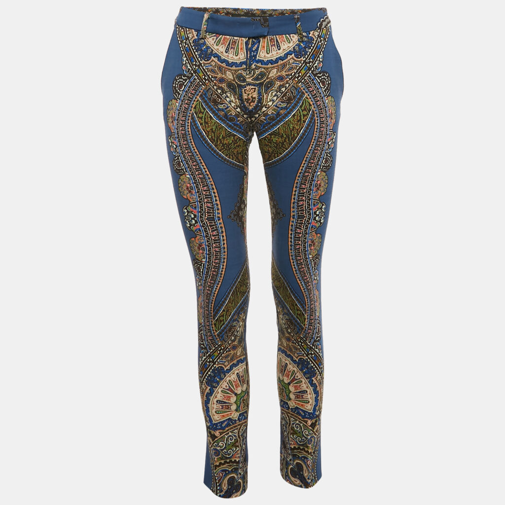 Etro Blue Printed Wool Pants S Etro Blue Printed Wool Pants S