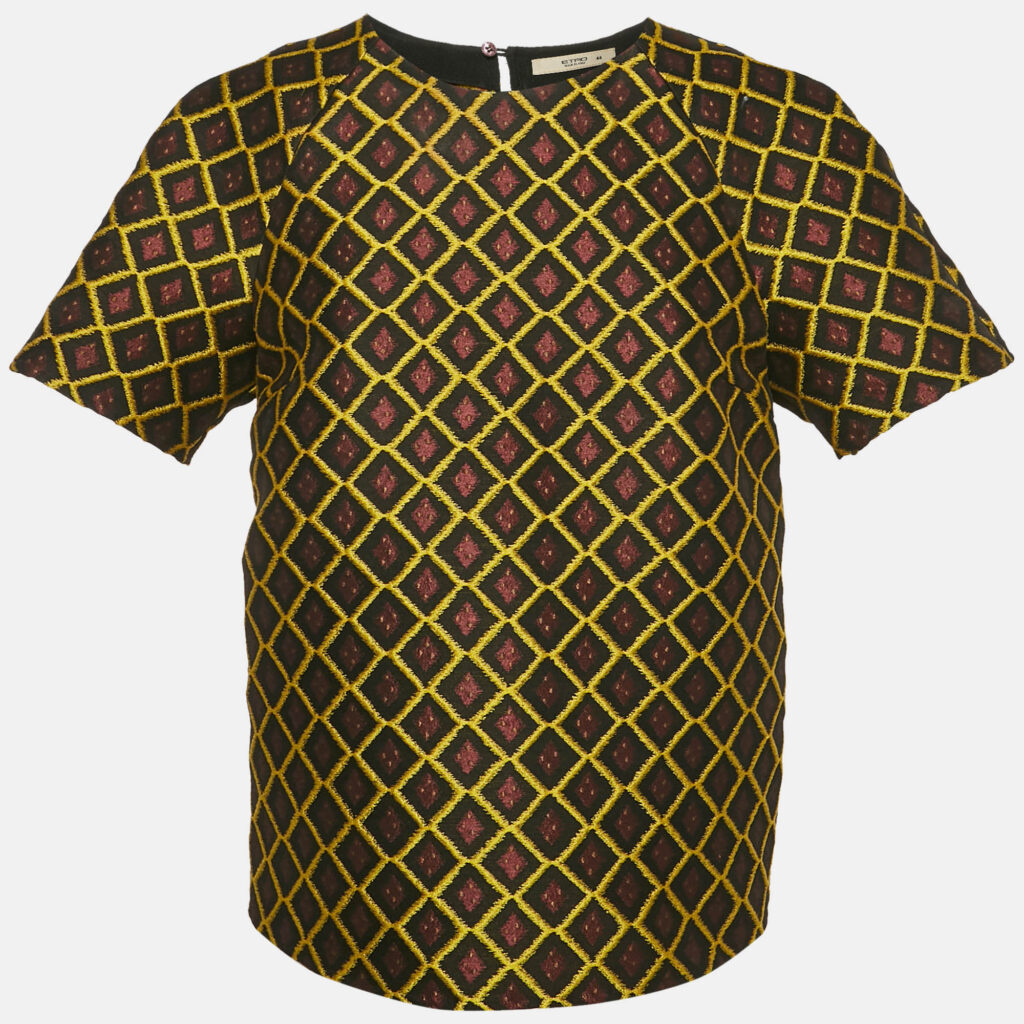 Etro Brown/Yellow Geometric Jacquard Blouse M Etro Brown/Yellow Geometric Jacquard Blouse M