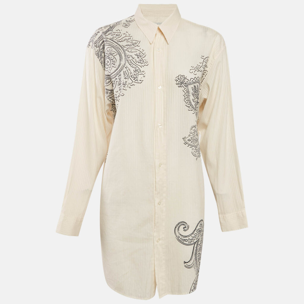 Etro Cream Paisley Print Cotton Blend Long Sleeve Shirt M Etro Cream Paisley Print Cotton Blend Long Sleeve Shirt M
