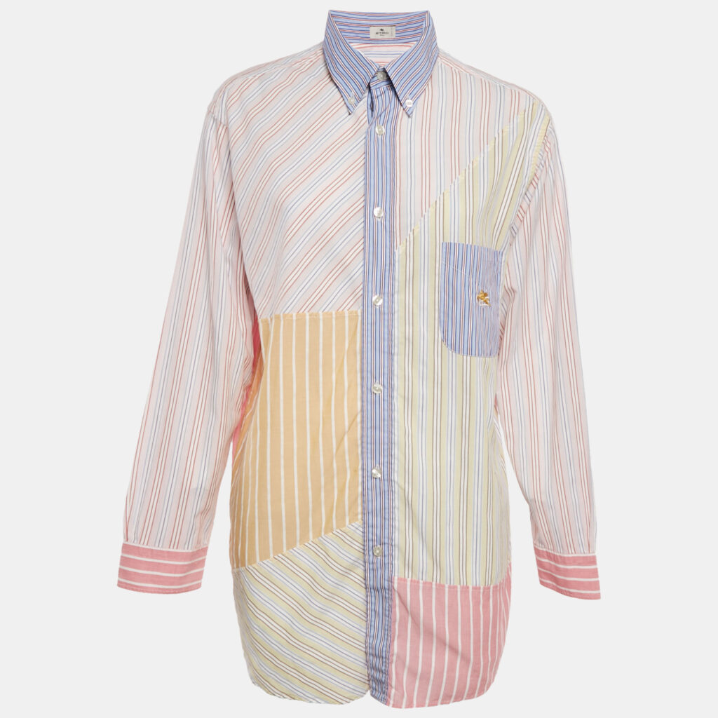 Etro Multicolor Striped Cotton Paneled Oversized Shirt M Etro Multicolor Striped Cotton Paneled Oversized Shirt M