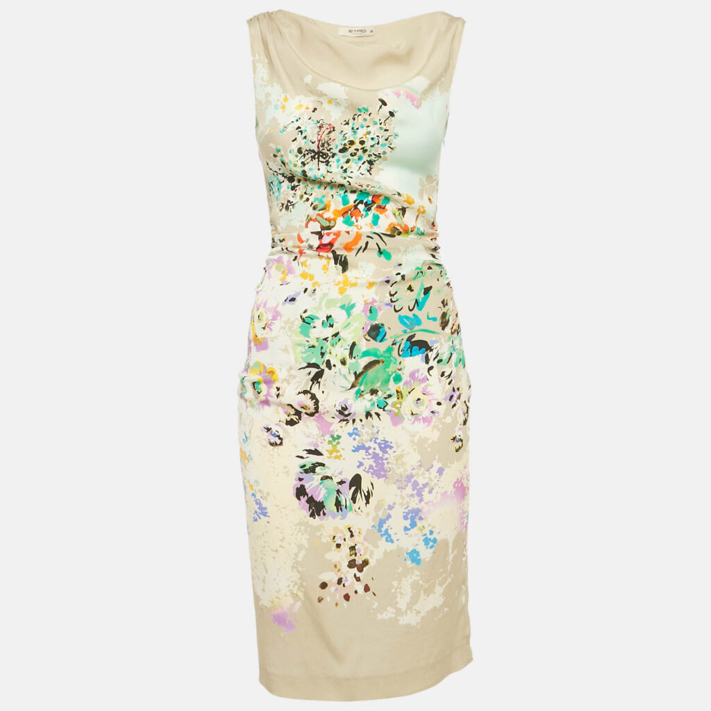 Etro Multicolor Printed Silk Ruched Knee-Length Dress M Etro Multicolor Printed Silk Ruched Knee-Length Dress M