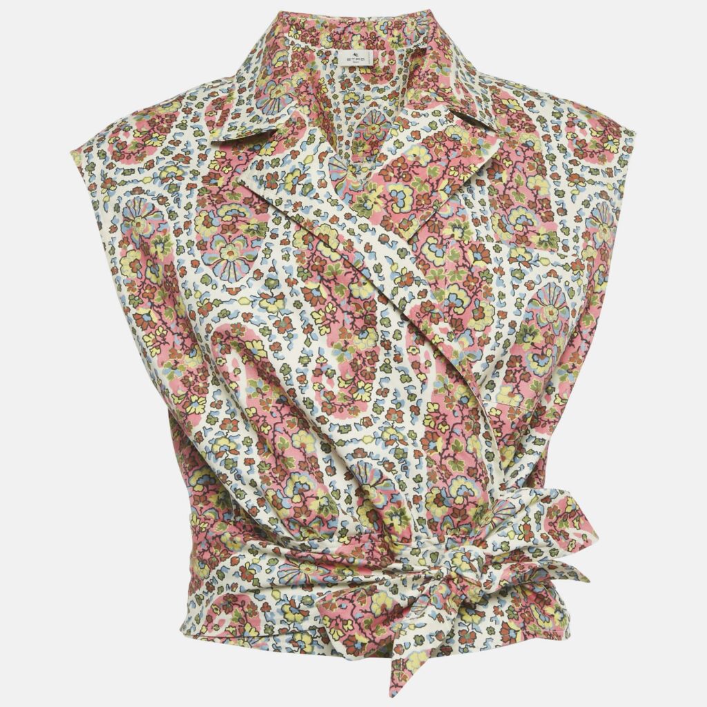 Etro Multicolor Floral Print Sleeveless Wrap Top M Etro Multicolor Floral Print Sleeveless Wrap Top M