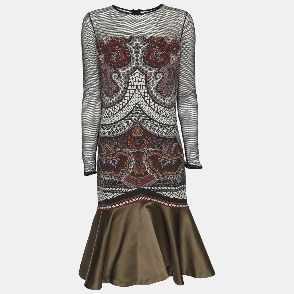 Etro Multicolor Printed Crepe Mesh Dress M