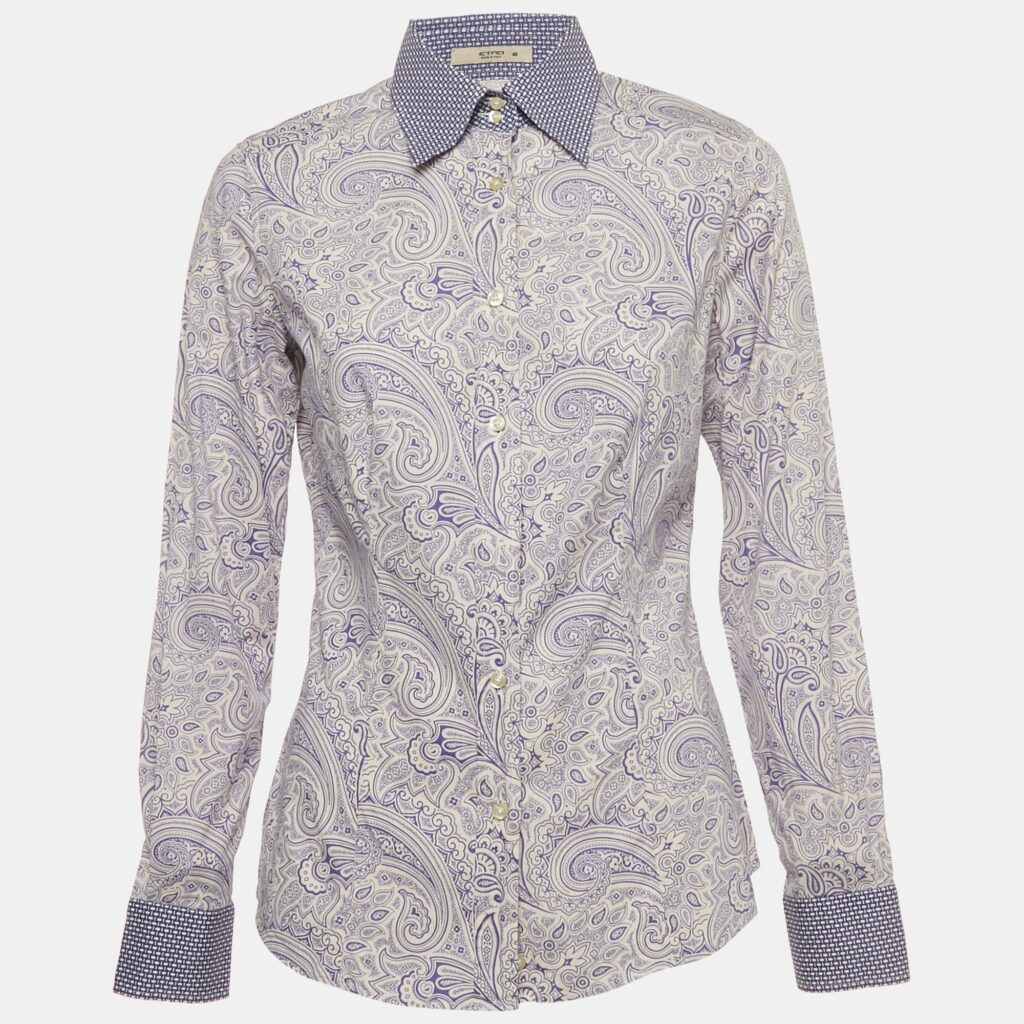 Etro Blue Paisley Print Cotton Button Front Shirt S Etro Blue Paisley Print Cotton Button Front Shirt S