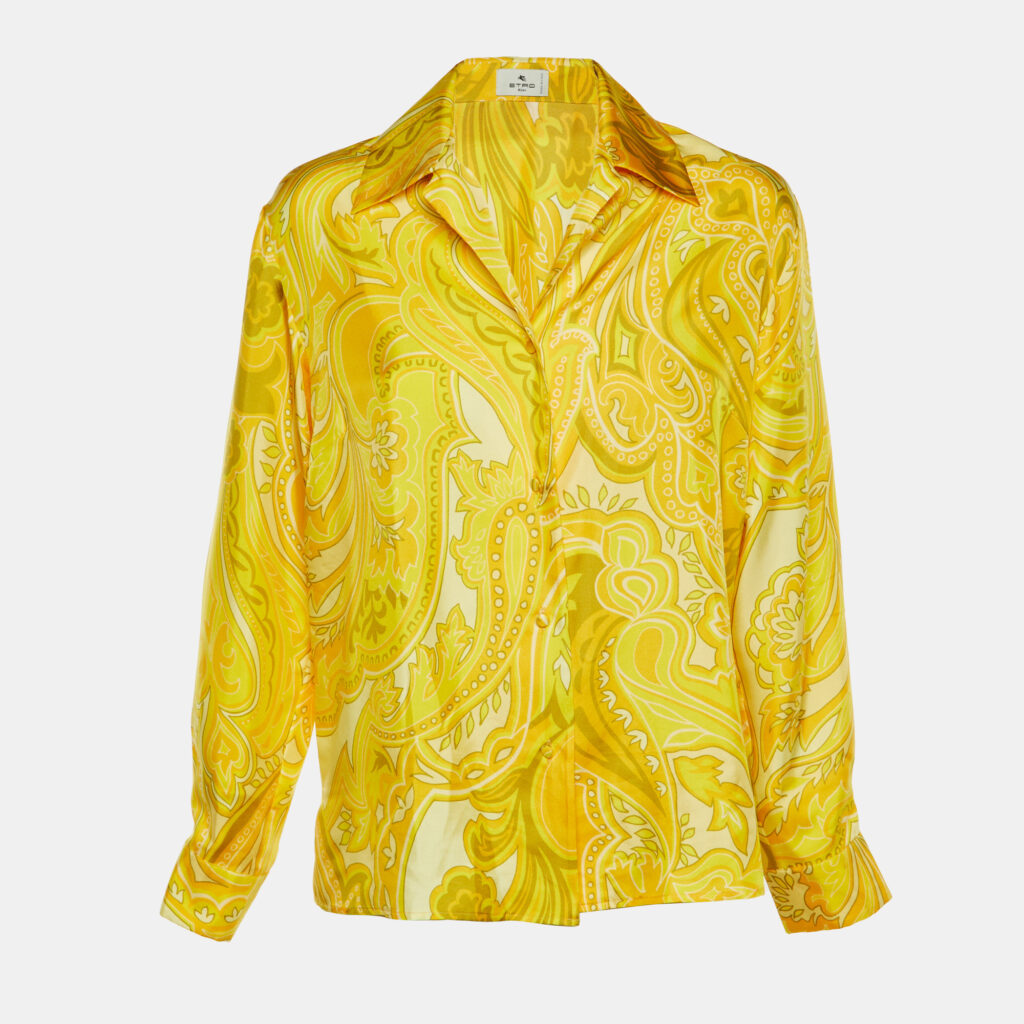 Etro Yellow Paisley Print Silk Full Sleeve Shirt L Etro Yellow Paisley Print Silk Full Sleeve Shirt L