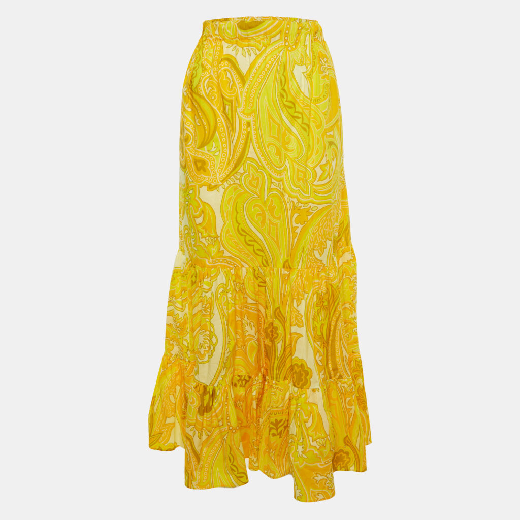 Etro Yellow Paisley Print Cotton Maxi Skirt M Etro Yellow Paisley Print Cotton Maxi Skirt M