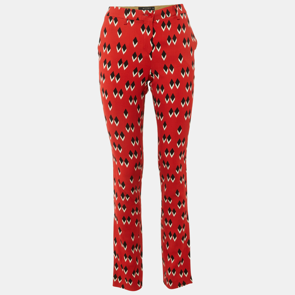 Etro Red Geometric Print Crepe Slim Fit Trousers M Etro Red Geometric Print Crepe Slim Fit Trousers M
