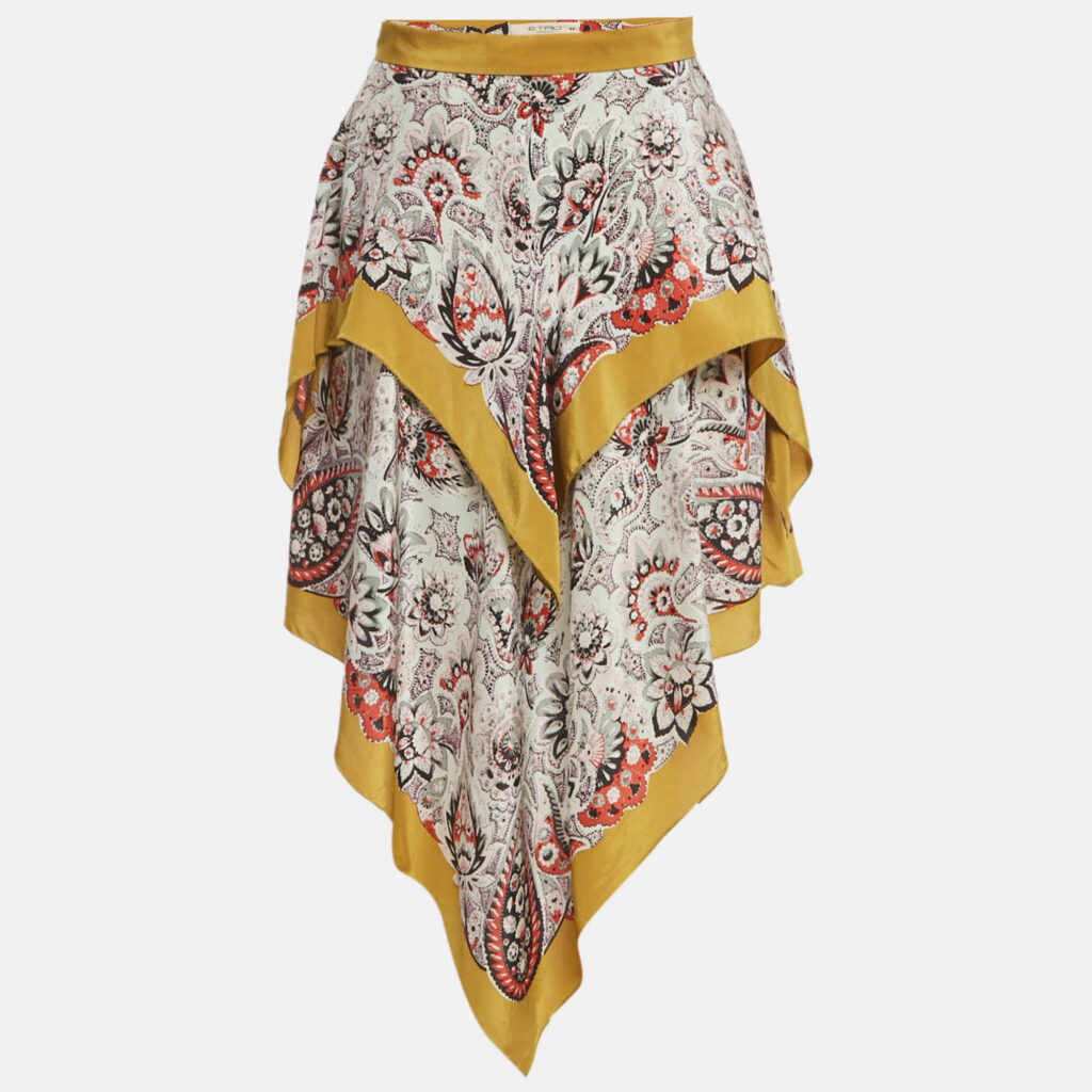 Etro Multicolor Paisley Print Silk Handkerchief Hem Tiered Skirt M Etro Multicolor Paisley Print Silk Handkerchief Hem Tiered Skirt M