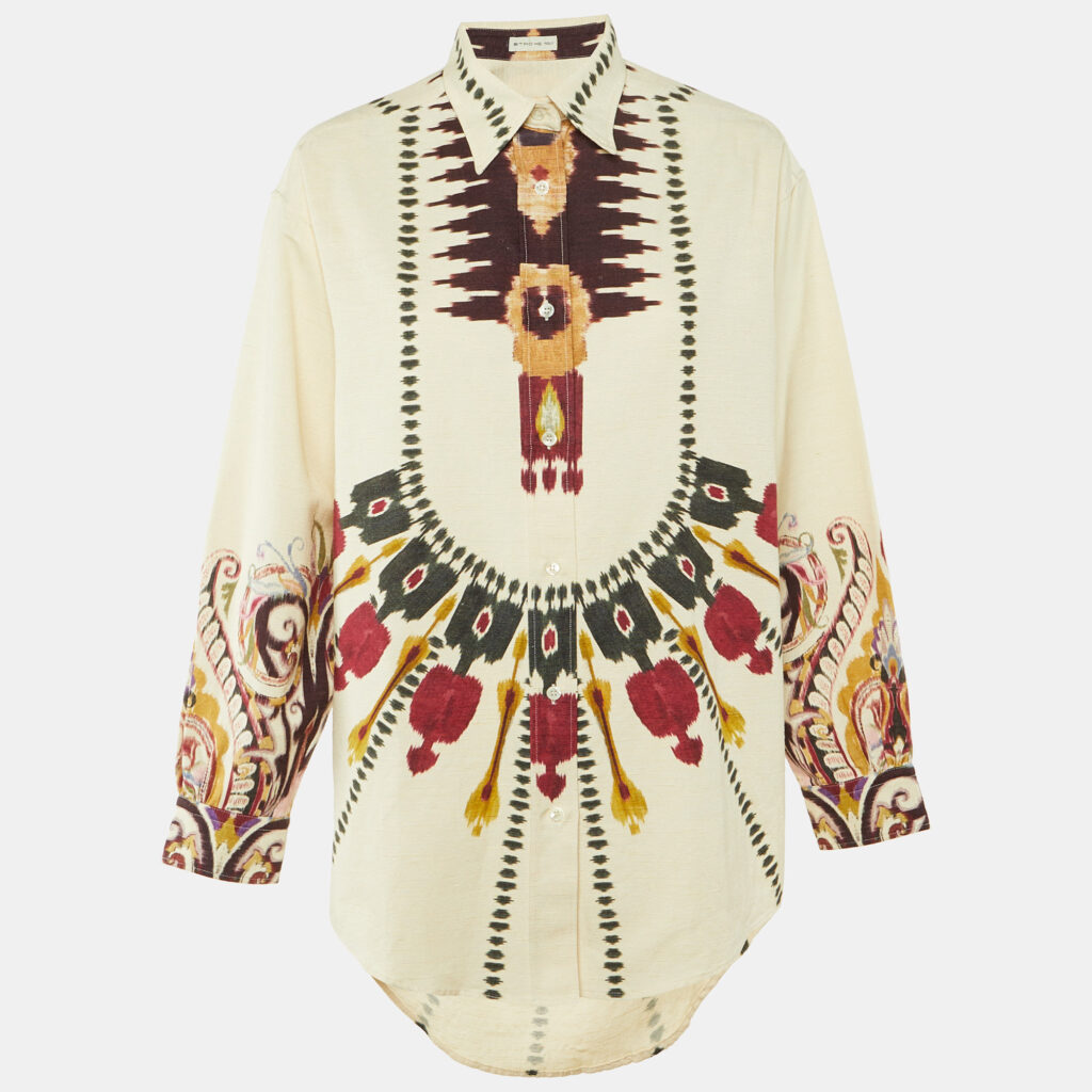 Etro Cream Printed Silk & Cotton Oversized Top S