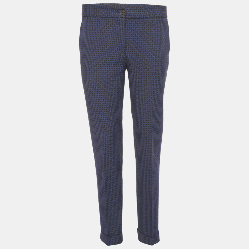 Etro Blue Jacquard Skinny Trousers M