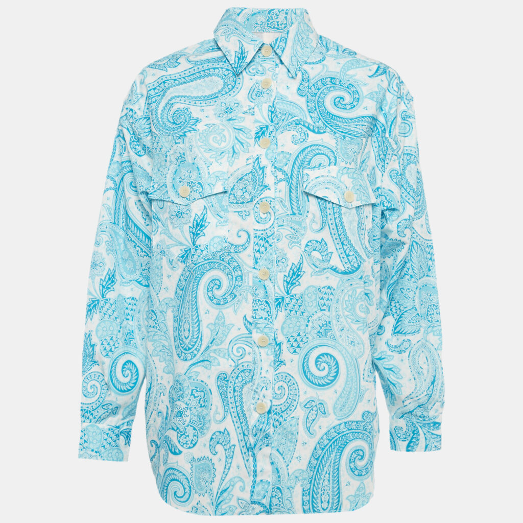 Etro Blue Paisley Print Cotton Shirt S Etro Blue Paisley Print Cotton Shirt S