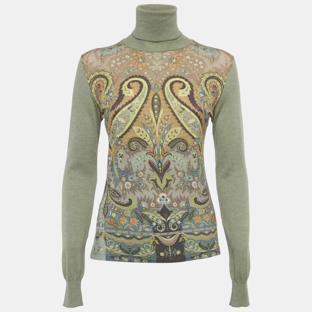 Etro Green Paisley Print Jersey Pullover M Etro Green Paisley Print Jersey Pullover M