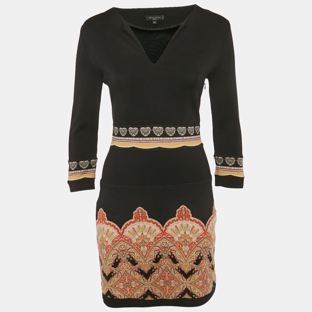 Etro Black Printed Jersey Mini Dress M Etro Black Printed Jersey Mini Dress M