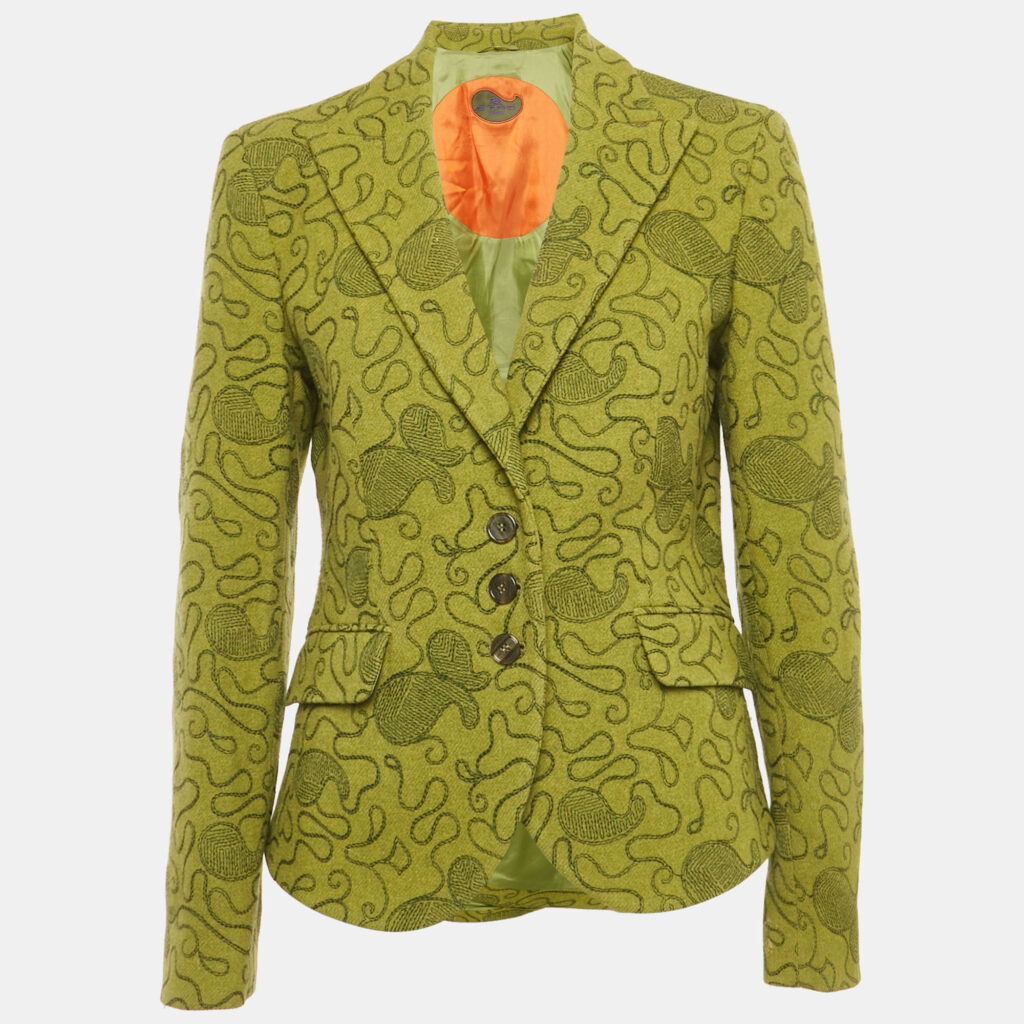 Etro Green Embroidered Wool Single Breasted Blazer L Etro Green Embroidered Wool Single Breasted Blazer L