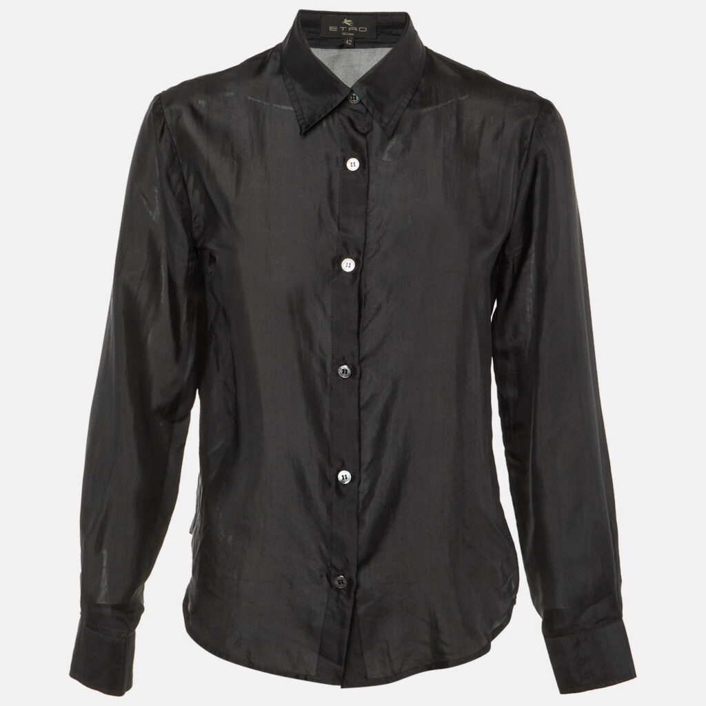 Etro Black Silk Button Front Shirt M Etro Black Silk Button Front Shirt M