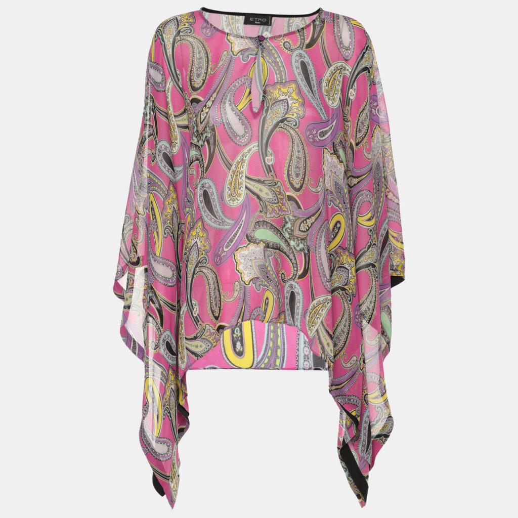 Etro Multicolor Silk Draped Paisley Print Blouse M Etro Multicolor Silk Draped Paisley Print Blouse M