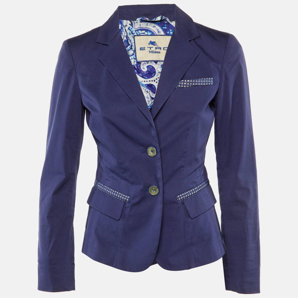 Etro Blue Cotton Single Breasted Blazer S Etro Blue Cotton Single Breasted Blazer S