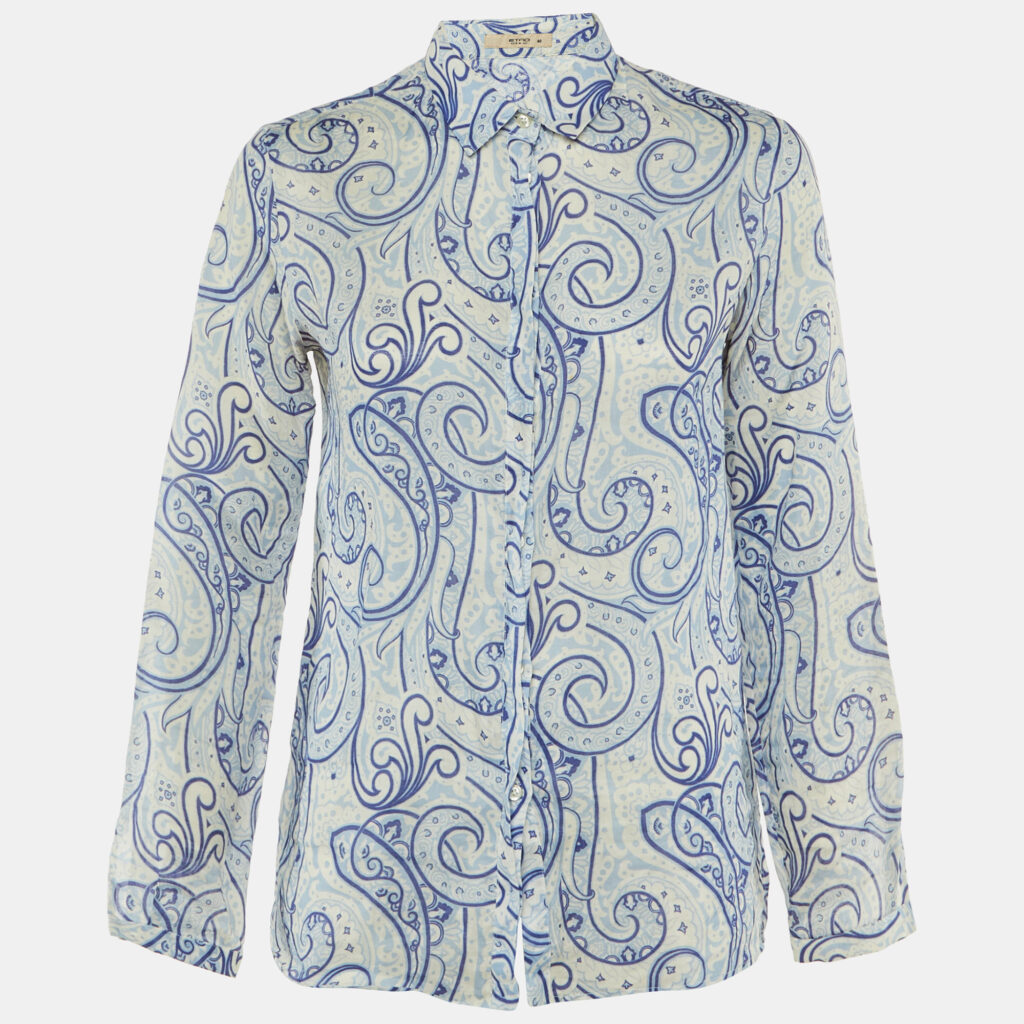 Etro Blue Paisley Print Ramie Button Front Shirt S