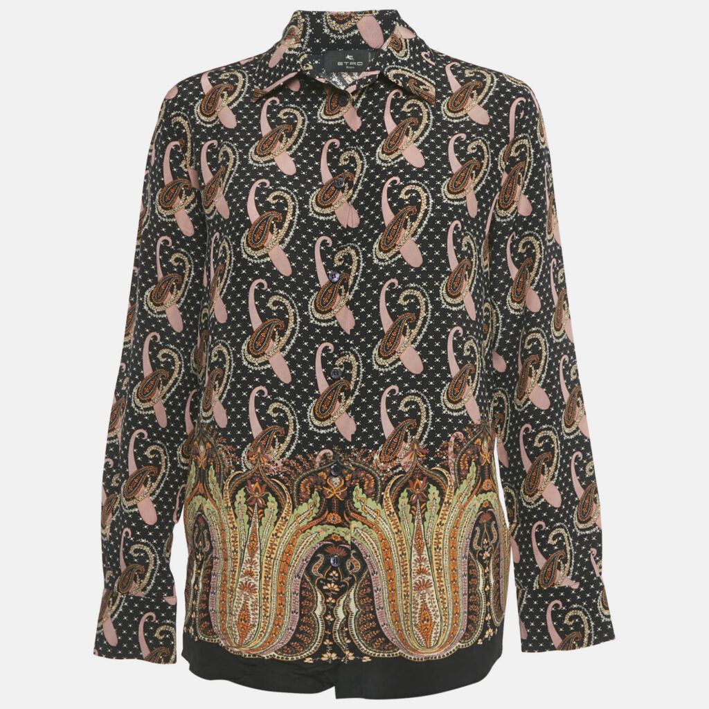 Etro Black Paisley Print Silk Shirt S
