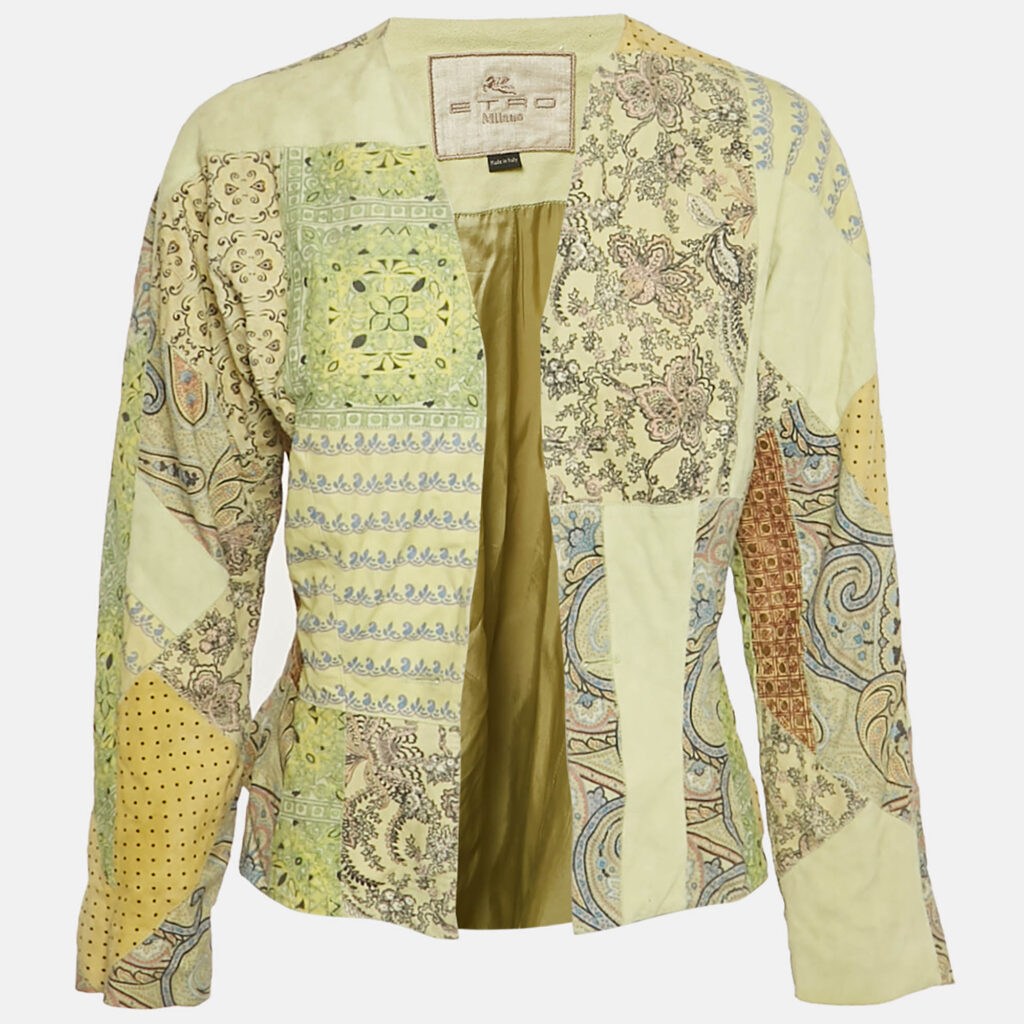 Etro Green Paisley Print Suede Jacket M Etro Green Paisley Print Suede Jacket M