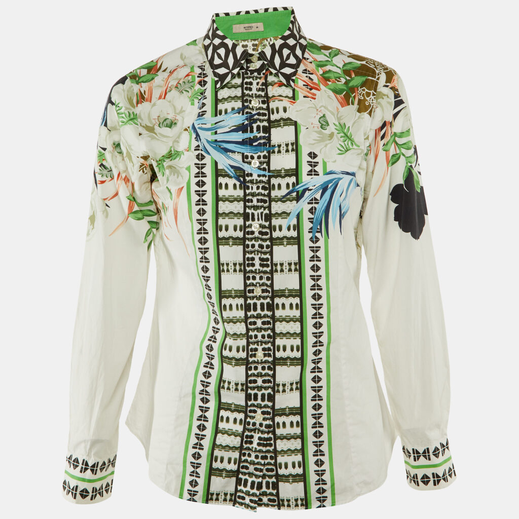 Etro White/Green Floral Print Cotton Long Sleeve Shirt M Etro White/Green Floral Print Cotton Long Sleeve Shirt M