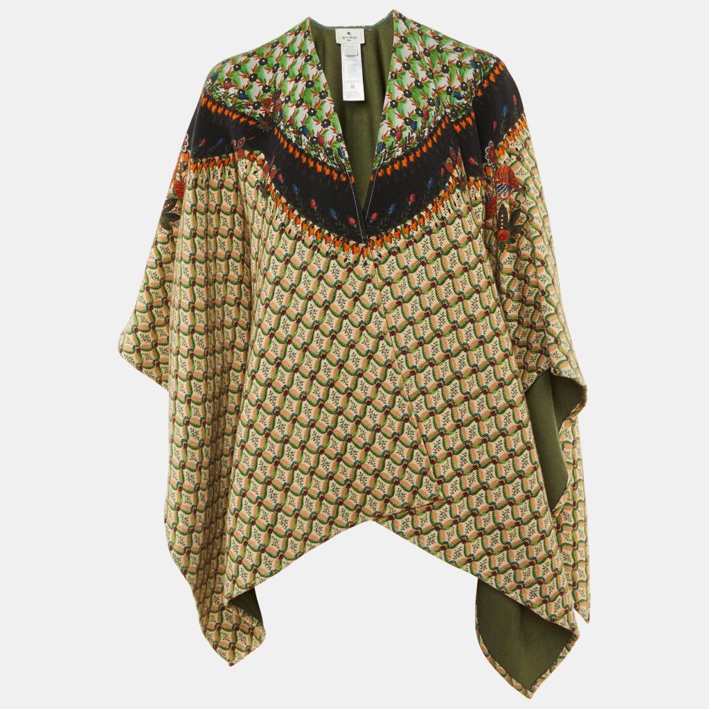 Etro Green/Beige Floral Print Wool Cape One Size