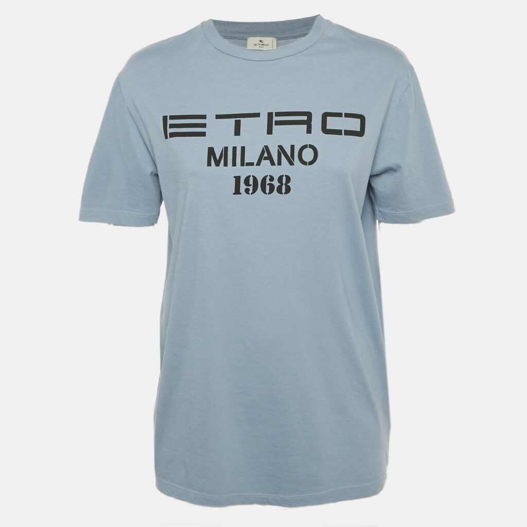 Etro Blue Logo Print Crewneck T-Shirt S Etro Blue Logo Print Crewneck T-Shirt S
