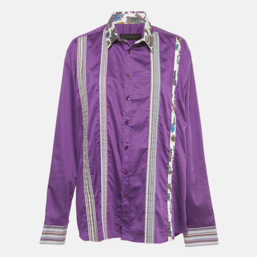 Etro Purple Striped Paisley Print Cotton Shirt M