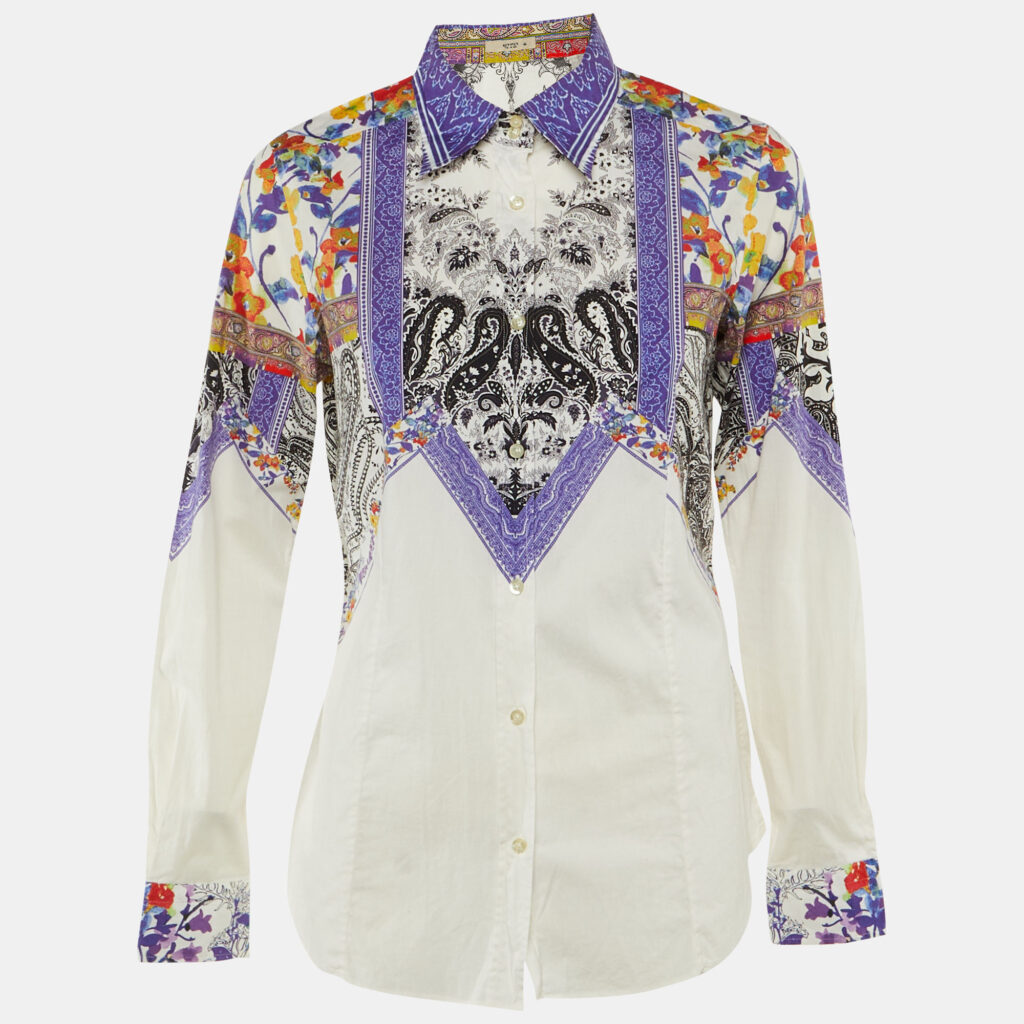 Etro White/Purple Paisley Print Cotton Button Front Shirt L Etro White/Purple Paisley Print Cotton Button Front Shirt L