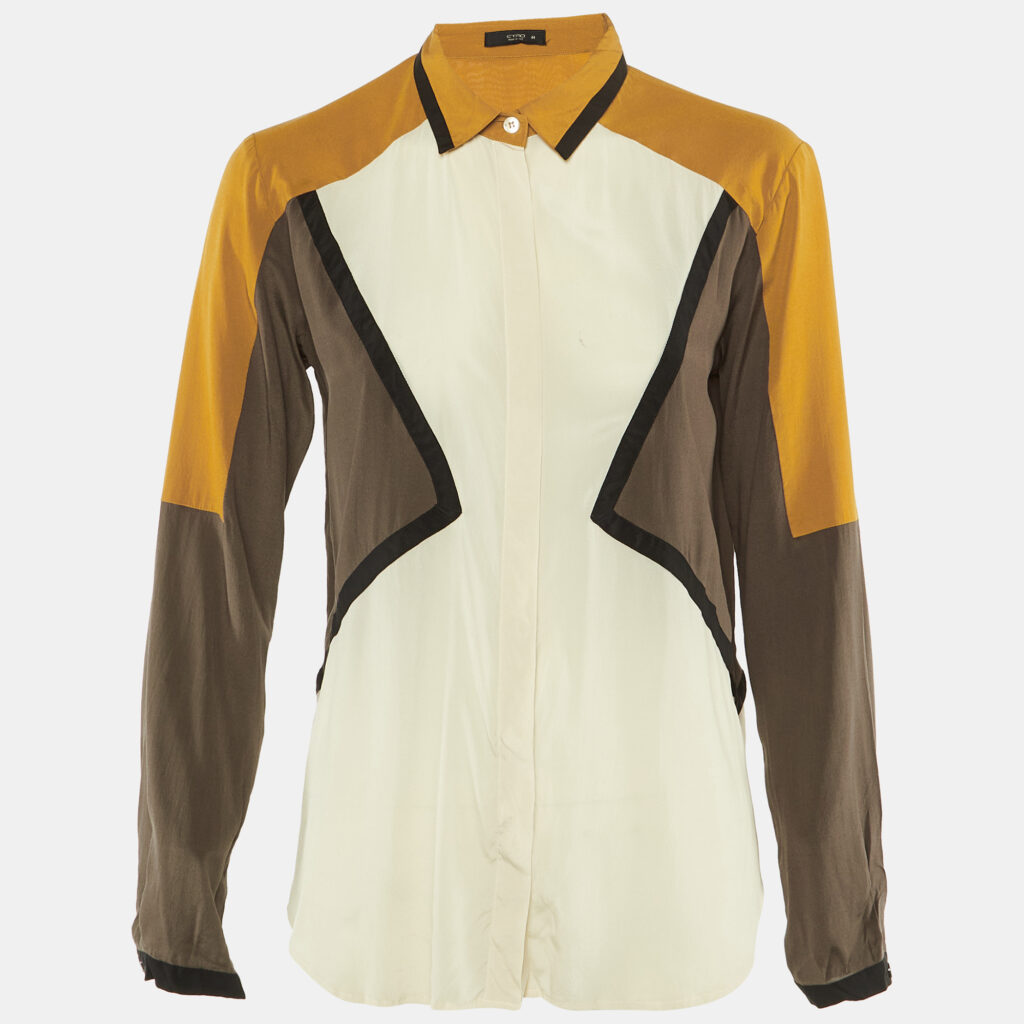 Etro Cream Colorblock Silk Crepe Paneled Shirt M