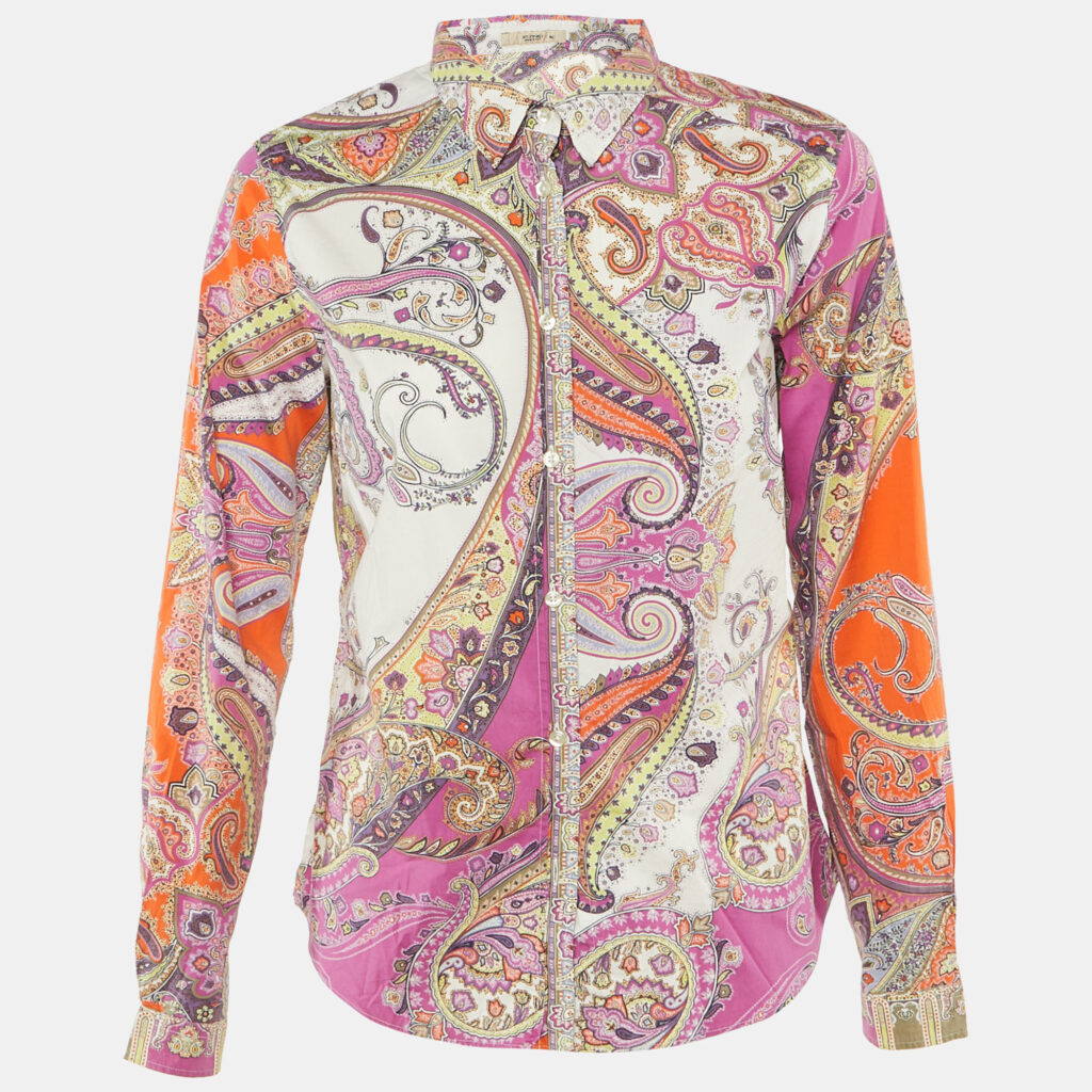Etro Purple Paisley Print Cotton Button Front Shirt L